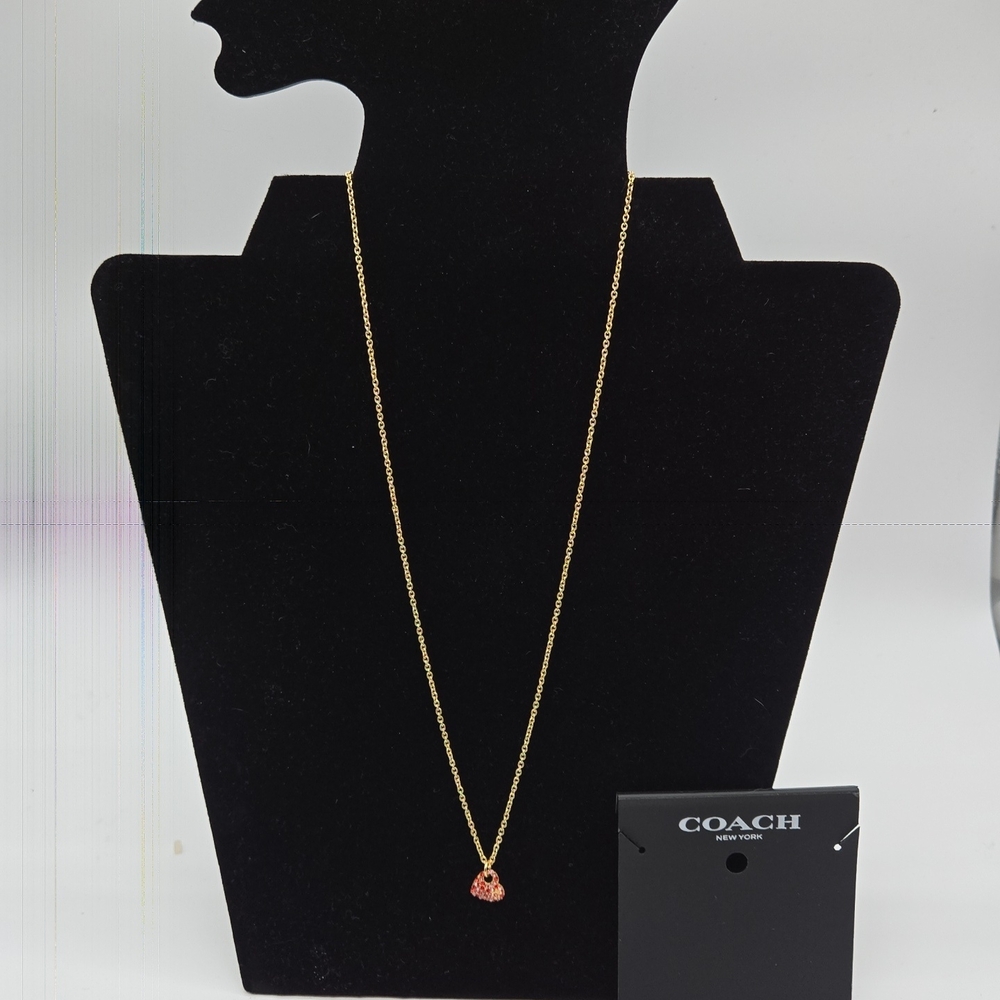 NC2 - Coach Gold Necklace with Pink And Red Pave Heart Pendant - Picture 1 of 11